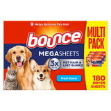 Bounce Pet Hair And Lint Guard Mega Fabric Softener Dryer Sheets With 3X Pet Hair Fighters Fresh Scent 180 Count (Packaging May Very) -Like New