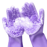 ALPENKOK 1 Pair Dish Gloves for Women - Dishwasher-Safe Purple Silicone Dishwashing Gloves with Scrubber, Tear-Resistant with Br