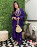 Gosriki Women'S Rayon Blend Staright Embroidered Kurta With Pant & Dupatta (Hansika Begani-Gs_M_Begani_Medium),Begani,,B0DFCJLPM6