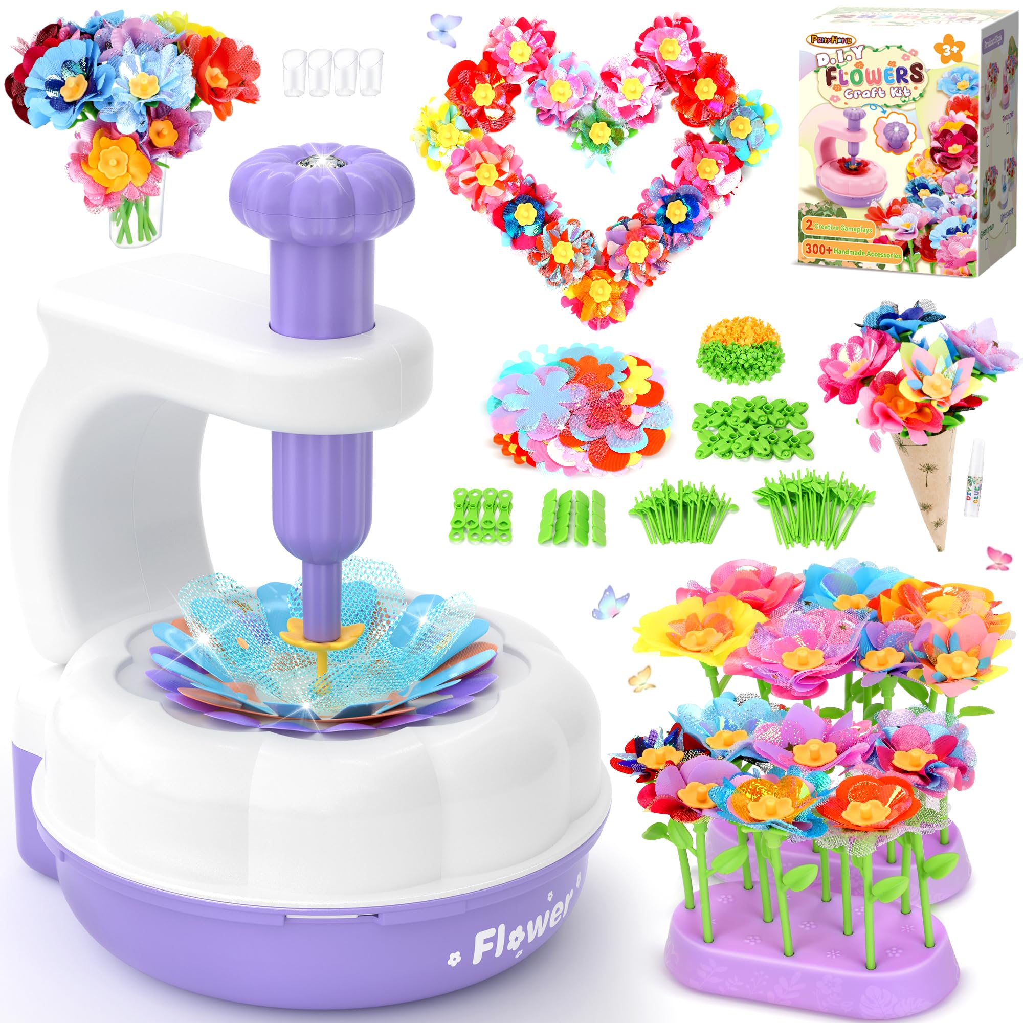 PERRYHOME Fabric Flower Bouquets Toys, 300+ Pcs DIY Flower Making Kit, 2 Gameplays Educational Arts & Crafts for Kids, Reusable 