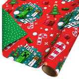 American Greetings Kids Christmas Wrapping Paper, Minecraft Wrapping Paper Christmas Roll, Red and Green Gift Wrap (1 Reversible