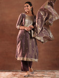 Libas Womens Woven Design Silk Blend Straight Kurta With Trousers And Dupatta Mauve M