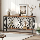 MAHANCRIS 70.9'' Extra Long Console Table, Industrial Sofa Table Behind Couch, 2 Tier Narrow Entryway Table with Storage Shelf, 
