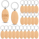 Yinkin 100 Pcs Wooden Keychain Blanks Bulk Laser Engraving Key Chain Unfinished Wooden Key Ring Tag for DIY Gift Crafts (Oval)