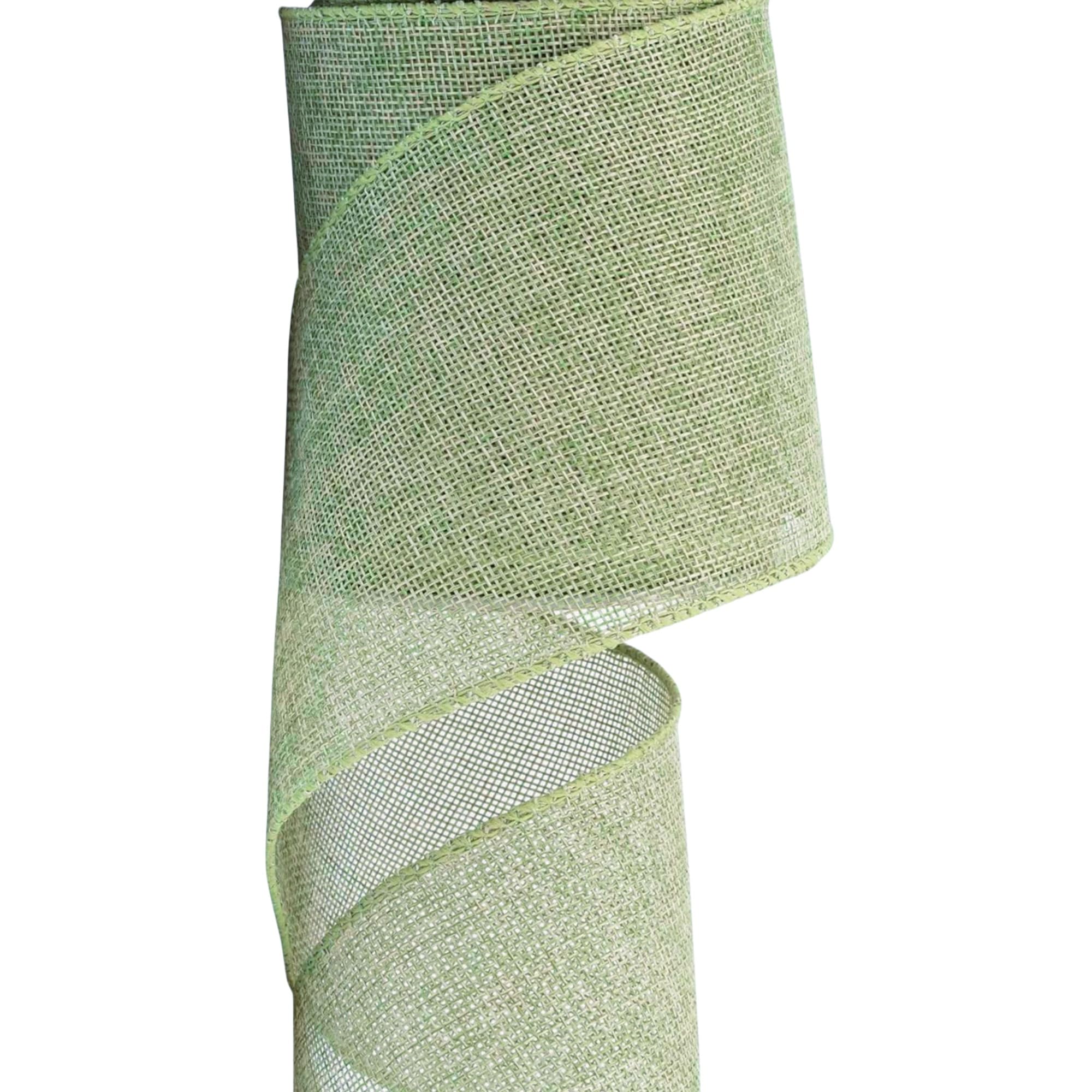 Burlap Wired Ribbon, 10 Yards, Natural Color, for Christmas Decor, Wreaths, Wedding, Gift Wrapping (Sage Green, 4 Inch x10 Yards