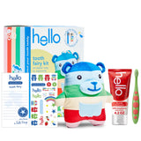 Hello Tooth Fairy Kit With Pillow Door Hanger and Teddy Bear, Includes Full Size Fluoride Kids Strawberry Toothpaste and Toothbr