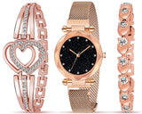 Acnos Premium Brand Watch Analogue Diamond Black Dial Rose Gold Magnet Watch With Gift Bracelet For Women Or Girls For Girl Or W