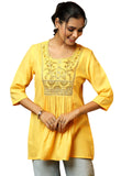 Libas Women'S Cotton Blend A-Line Kurtis (58241B_Yellow