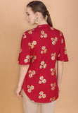 Anni Designer Women'S Red Rayon Crop Top With Gold Foil Print (Dalema Top_M,Red,M,Rayon,Crop,