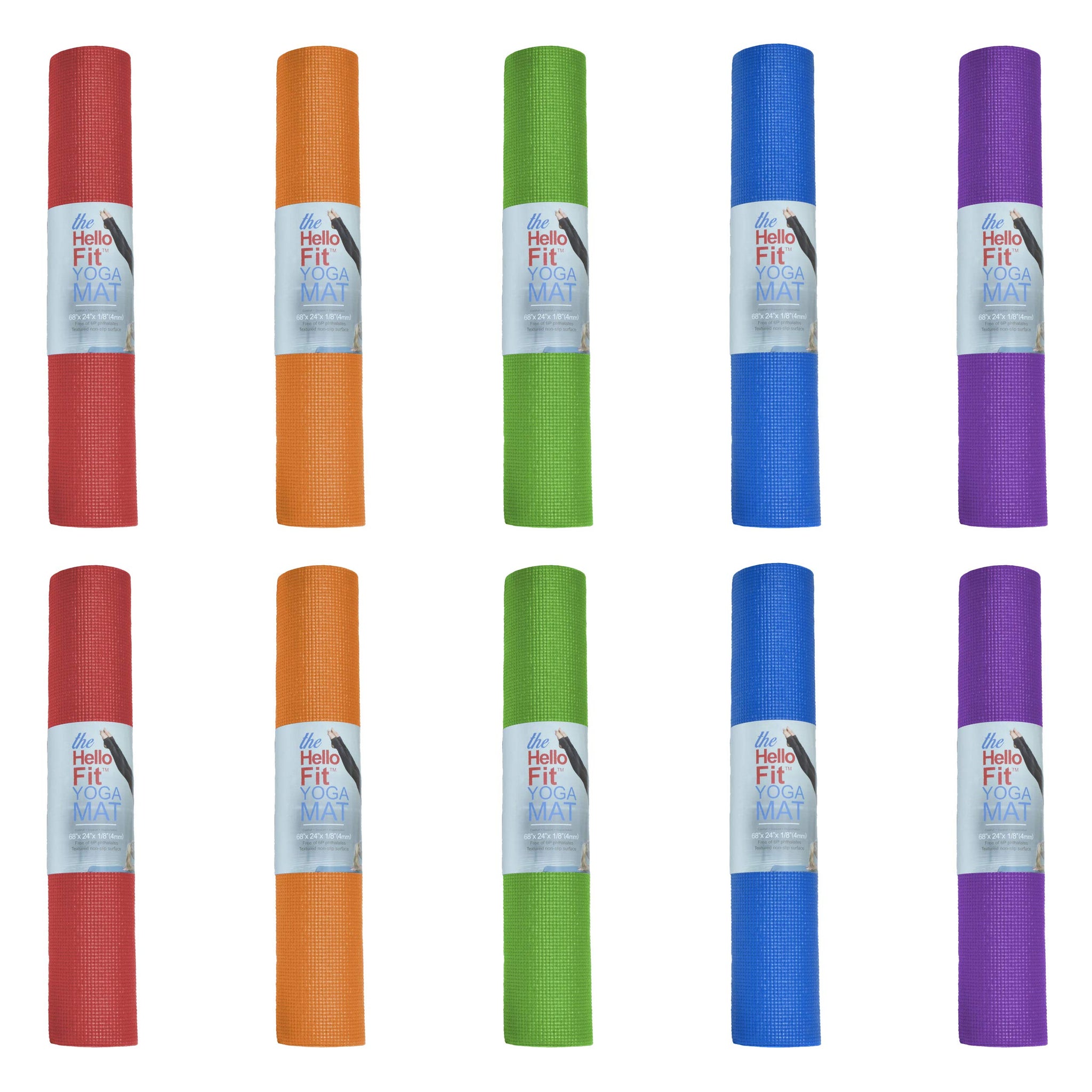 Hello Fit 10-Pack Yoga Mat, 68 x 24 Non Slip Exercise Mat, 4mm Thick Gym Mat for Fitness and Stretching, Bulk Non Toxic Yoga