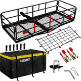 LWTURMRT Trail Hitch Mount Cargo Carrier Basket 58 x 24 x 14 Folding Vehicle Cargo Baskets Fits 2 Receiver with 2 Hitch Stabiliz