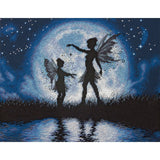Dimensions Twilight Silhouette Fairy Counted Cross Stitch Kit, 14 Count Navy Aida, 14 x 11,Black, Blue, White