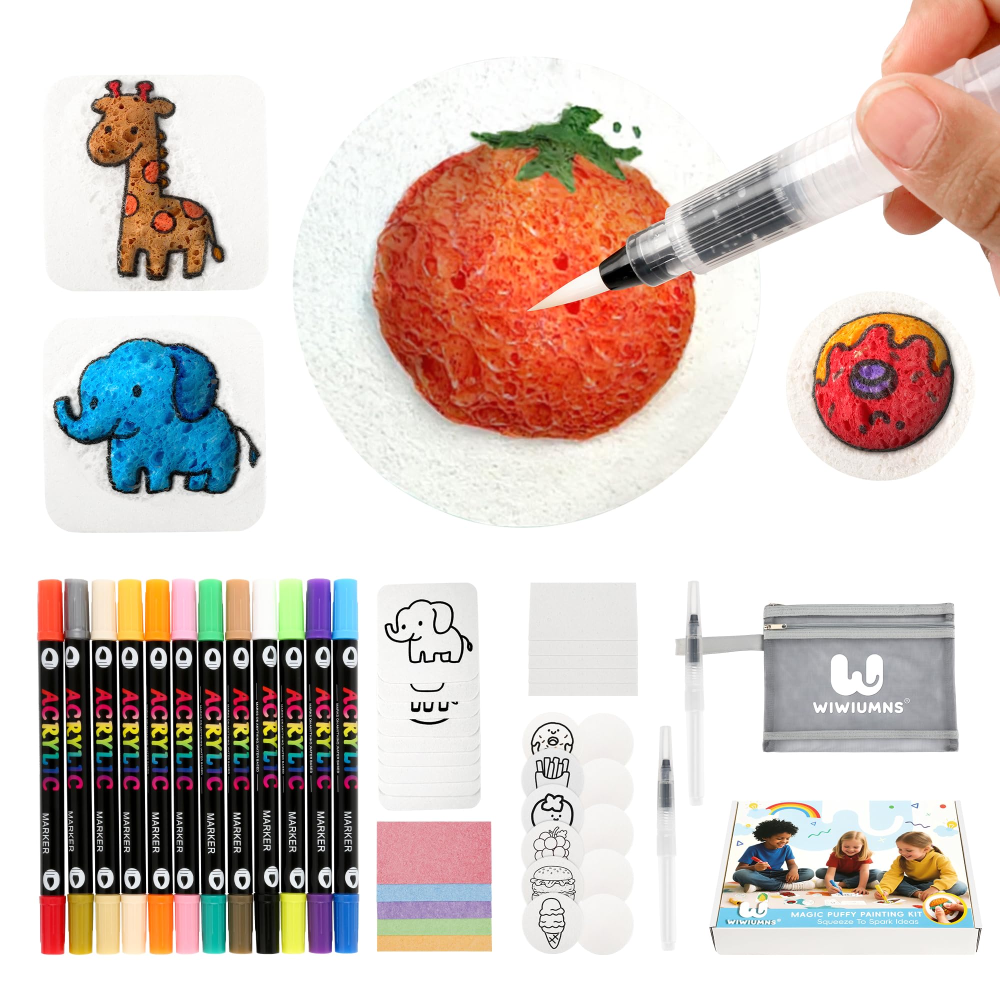 67pcs Magic Foam Texture Painting Kit,Magic Puffy Paint Include 30 Foam Texture Paper,24 Color Dual-tip Acrylic Markers,Aqua Puf