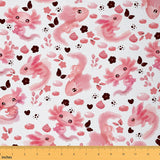 Pink Axolotl Pattern Fabric by The Yard Cartoon Style Lovely Wildlife Fabric for Kids Teens Flowers Leaves Cute Animal DIY Sewin
