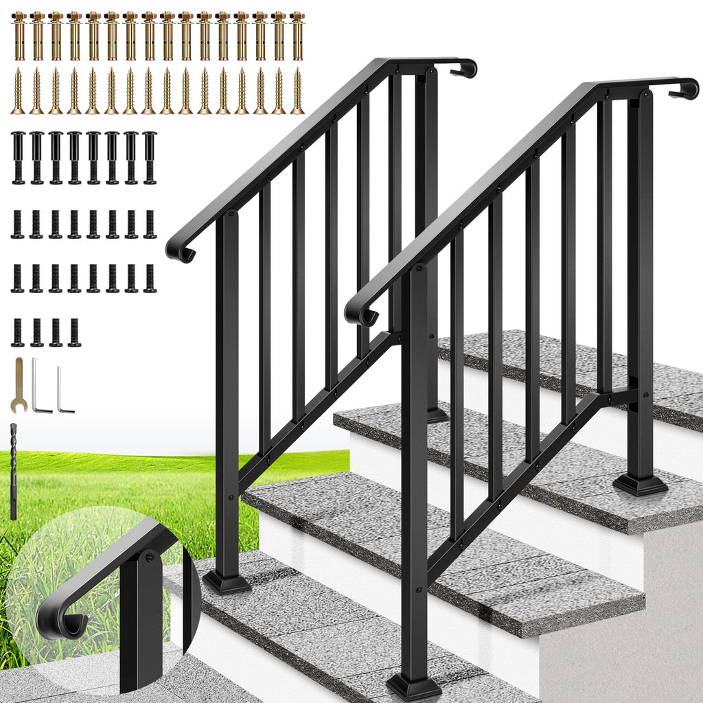 Outdoor Reader Rails VIVOHOME 2-Pack Galvanized Steel Hand Rails for Outdoor Steps - 27.1 C ...