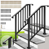 VIVOHOME 2-Pack Galvanized Steel Hand Rails for Outdoor Steps - 27.1 Curved Ends and Safety Balusters Exterior Railing Kit for P