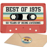 Unique Retro 50th Birthday Card for Men and Women, Aesthetic 50th Birthday Gifts for Him and Her, Cassette Tape Card for Bday De