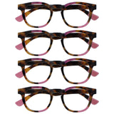 OPULIZE Ava Reading Glasses 4 Pack Flattering Rounded Frame Spring Hinges Scratch Resistant Brown Tortoiseshelll Pink Mens Women