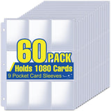 1080 Pockets Card Sleeves Binder Sheets, 9 Pocket Card Sleeves for 3 Ring Binder, Trading Cards Sleeves Fit for Baseball, Footba