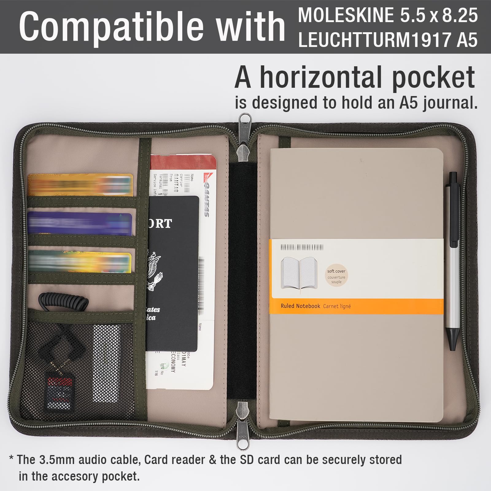 Tintris Zipper Journal Notebook Cover for 5.5 x 8.25 A5 Moleskine LEUCHTTURM Notebooks Journals Planners Sketchbooks Legal pads