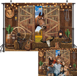 PGSWEER 7x5ft Western Cowboy Backdrop Cowboys Horse Photography Background Rustic Wooden Barn House Western Party Decorations Ba