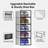 12 Pack Shoe Storage Bins, Clear Plastic Stackable Shoe Organizer for Closet, Space Saving Foldable Shoe Rack, Shoe Box Sneaker