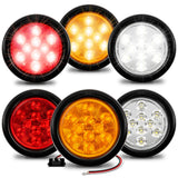 TRUE MODS 2 Red + 2 Amber + 2 White 4 Round 10LED Trailer Tail Light Kit DOT Certified [Grommet & Plug] IP67 Waterproof Stop Bra