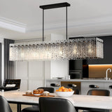 Danshinro 4FT Long Chandelier for Dining Room - Black Dining Room Light Fixture Linear Crystal Design with Water Ripple Glass & 