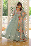 Wedani Georgette Embroidery Zari Sequins-Work Anarkali Kurta Set For Women (In Alpha Xl Regular Sky Blue),SKY BLUE,XL,,,