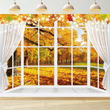 Autumn Window Photography Backdrop 10x8FT White Curtains Fall Forest Scene Background Autumn Thanksgiving Party Decorations Supp