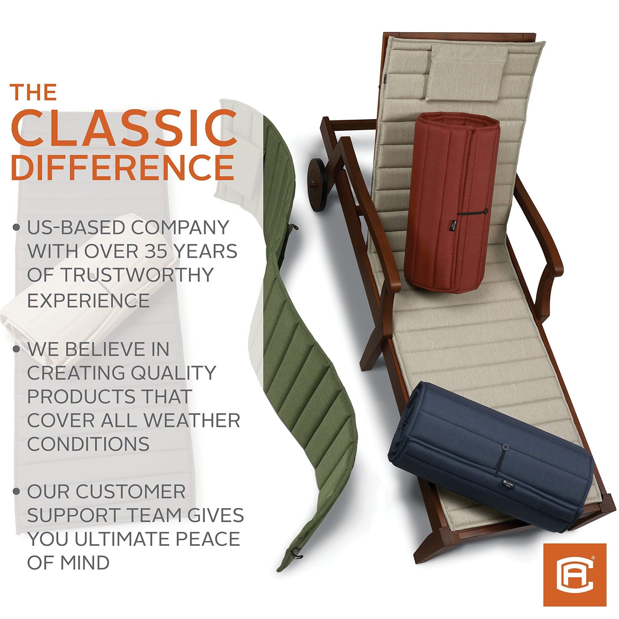 Classic Accessories Storigami Water-Resistant 72 X 21 Inch Chaise Lounge Cushion, Heather Indigo, Patio Cushion