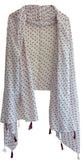 Lightweight Pure Cotton Breathable Off White And Levender Colour Stole Scarf For Summer, Size2,25 Mtr