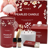 Pearled Candle Sand Gift Set - 18oz Sand Wax, 30 Wicks, 2X Natural Fragrance Oils + Free Large Glass Jar Included - Smoke-Free P