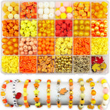 1470Pcs Fall Bracelets Kit - Thanksgiving Fall Beads for Jewelry Making - Autumn Maple Leaf Pumpkin Clay Beads Pearl Star Round 