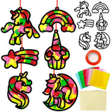 Qyeahkj 36 Set Unicorn Suncatchers Crafts for Kids DIY Unicorn Tissue Paper Crafts Window Stained Glass Effect Rainbow Hanging D