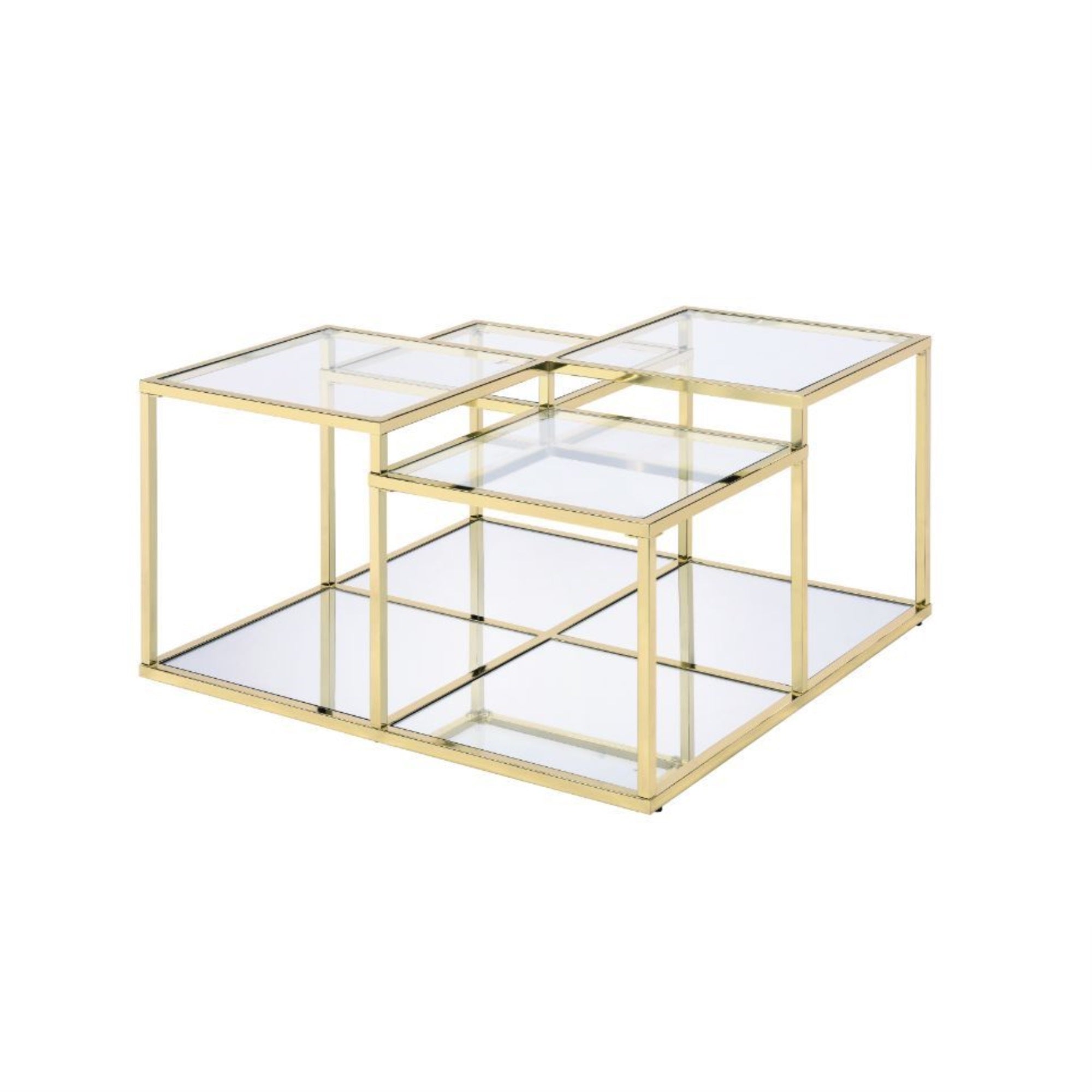 Coffee Table, Clear Glass & Gold Finish