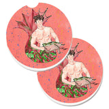 Caroline'S Treasures Merman Set Of 2 Cup Holder Car Coasters 8348Carc, 2.56, Multicolor