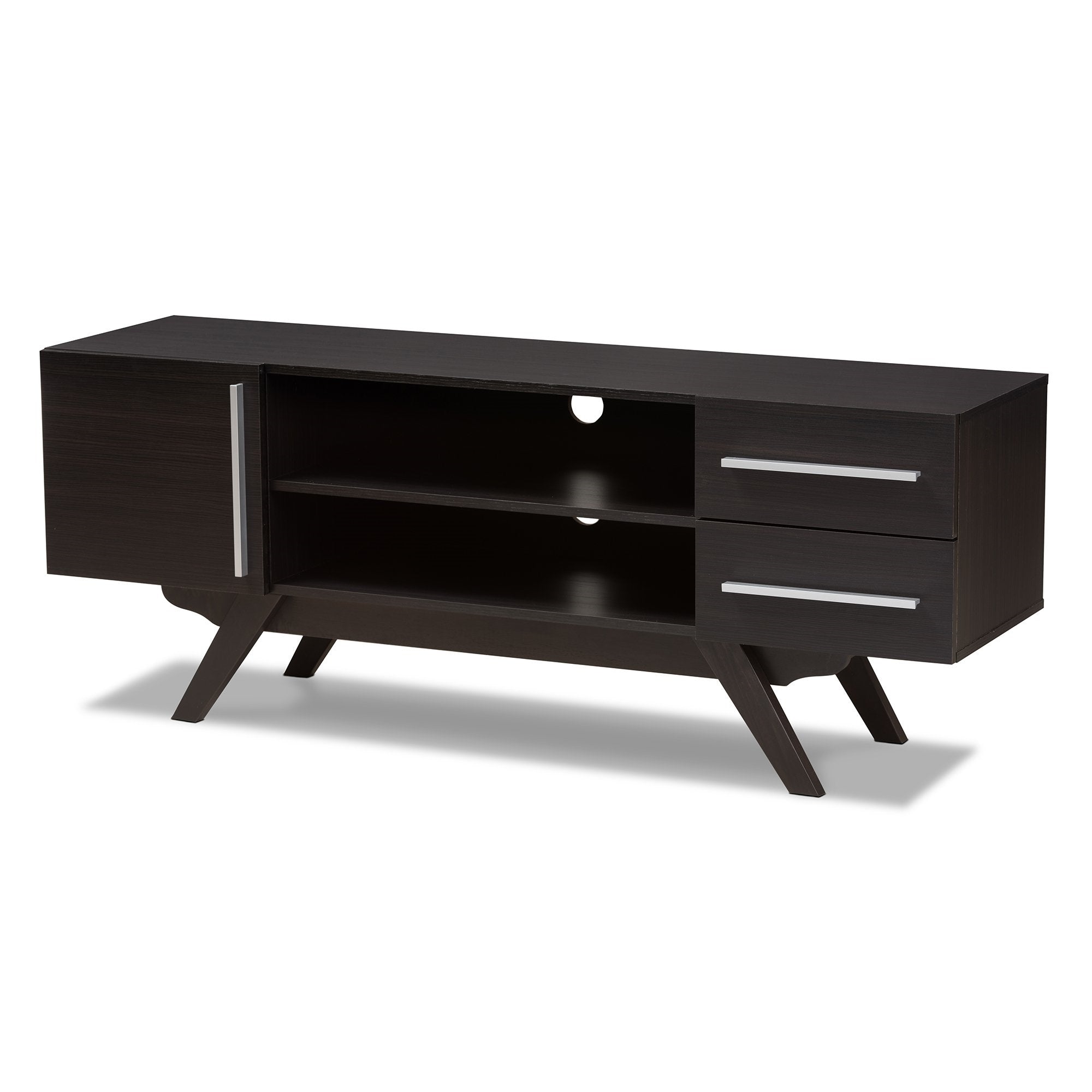 Baxton Studio Ashfield Mid-Century Modern Dark Brown Finished Wood Tv Stand