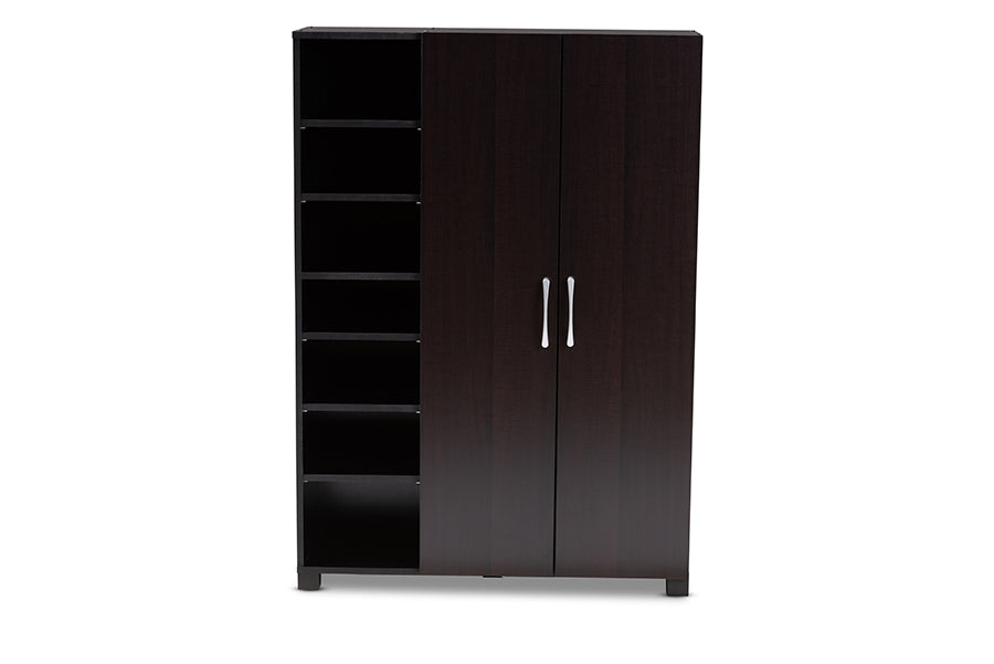 Baxton Studio Marine Modern And Contemporary Wenge Dark Brown Finished 2-Door Wood Entryway Shoe Storage Cabinet With Open Shelv