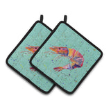 Caroline'S Treasures Shrmip Pair Of Pot Holders 8464Pthd, 7.5Hx7.5W, Multicolor