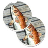 Caroline'S Treasures Red Fish Set Of 2 Cup Holder Car Coasters 8489Carc, 2.56, Multicolor