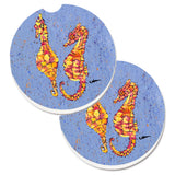 Caroline'S Treasures Seahorses On Blue Set Of 2 Cup Holder Car Coasters 8526Carc, 2.56, Multicolor