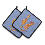 Caroline'S Treasures Seahorses On Blue Pair Of Pot Holders 8526Pthd, 7.5Hx7.5W, Multicolor