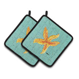 Caroline'S Treasures Starfish On Teal Pair Of Pot Holders 8527Pthd, 7.5Hx7.5W, Multicolor