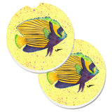Caroline'S Treasures Yellow Fish On Yellow Set Of 2 Cup Holder Car Coasters 8528Carc, 2.56, Multicolor