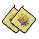 Caroline'S Treasures Yellow Fish On Yellow Pair Of Pot Holders 8528Pthd, 7.5Hx7.5W, Multicolor