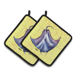 Caroline'S Treasures Stingray On Yellow Pair Of Pot Holders 8531Pthd, 7.5Hx7.5W, Multicolor