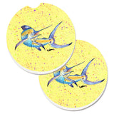 Caroline'S Treasures Blue Marlin On Yellow Set Of 2 Cup Holder Car Coasters 8533Carc, 2.56, Multicolor
