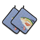 Caroline'S Treasures Rainbow Trout On Blue Pair Of Pot Holders 8534Pthd, 7.5Hx7.5W, Multicolor
