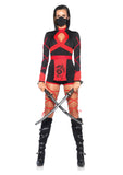 3Pc.Dragon Ninja,Hooded Romper,Waist Sash,And Face Mask Small Black/Red